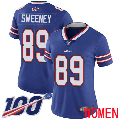 Women Buffalo Bills 89 Tommy Sweeney Royal Blue Team Color Vapor Untouchable Limited Player 100th Season NFL Jersey